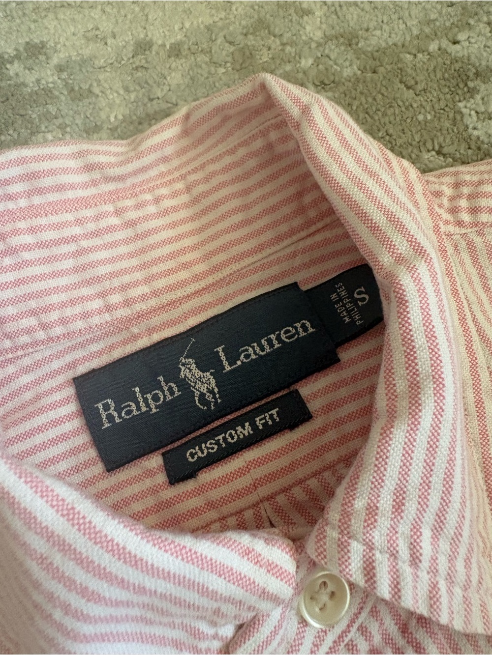 Ralph Lauren Pink and White Striped Button Down Oxford Shirt - Size Small - Picture 3 of 6